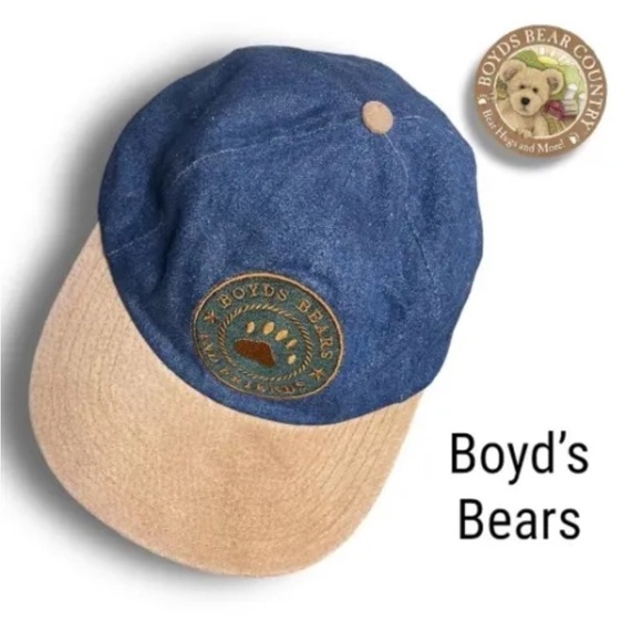 Vintage Boyds Bears And Friends Bearwear Denim/Suede Baseball Cap Adjustable Hat - Picture 7 of 7